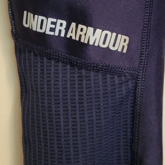 Under Armour blue mesh bottom capri logo leggings Sz: S - Picture 2 of 6